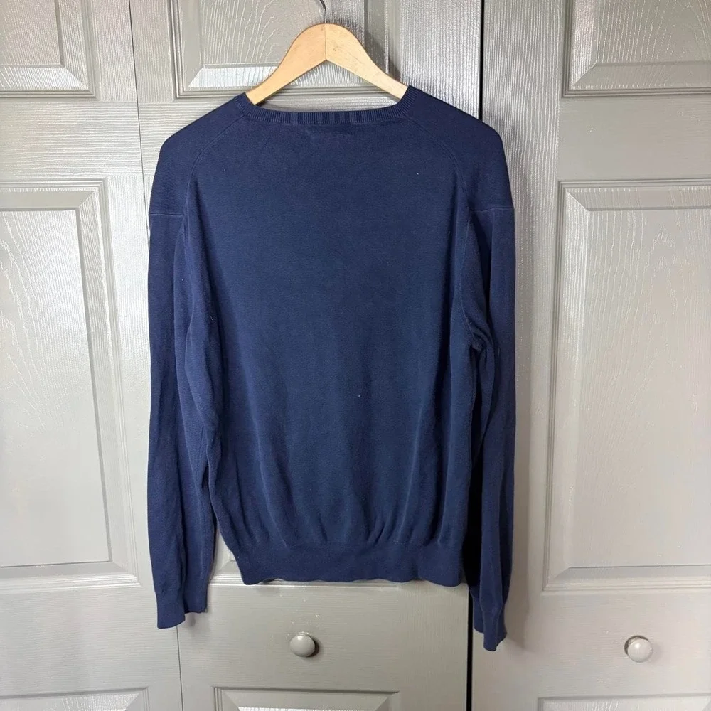 Polo Ralph Lauren Mens Large Navy Blue Pima Cotton V-Neck Sweater Red Pony